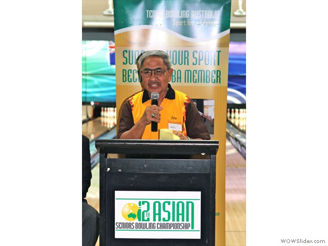 Joe Mafnas, President Asian Seniors Bowling Fed Photo Barry Davies