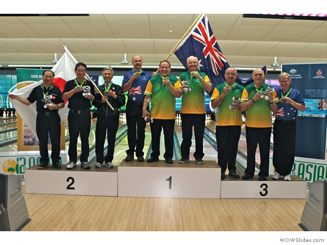 Grand Seniors Men's Doubles medallists Pic Barry Davies